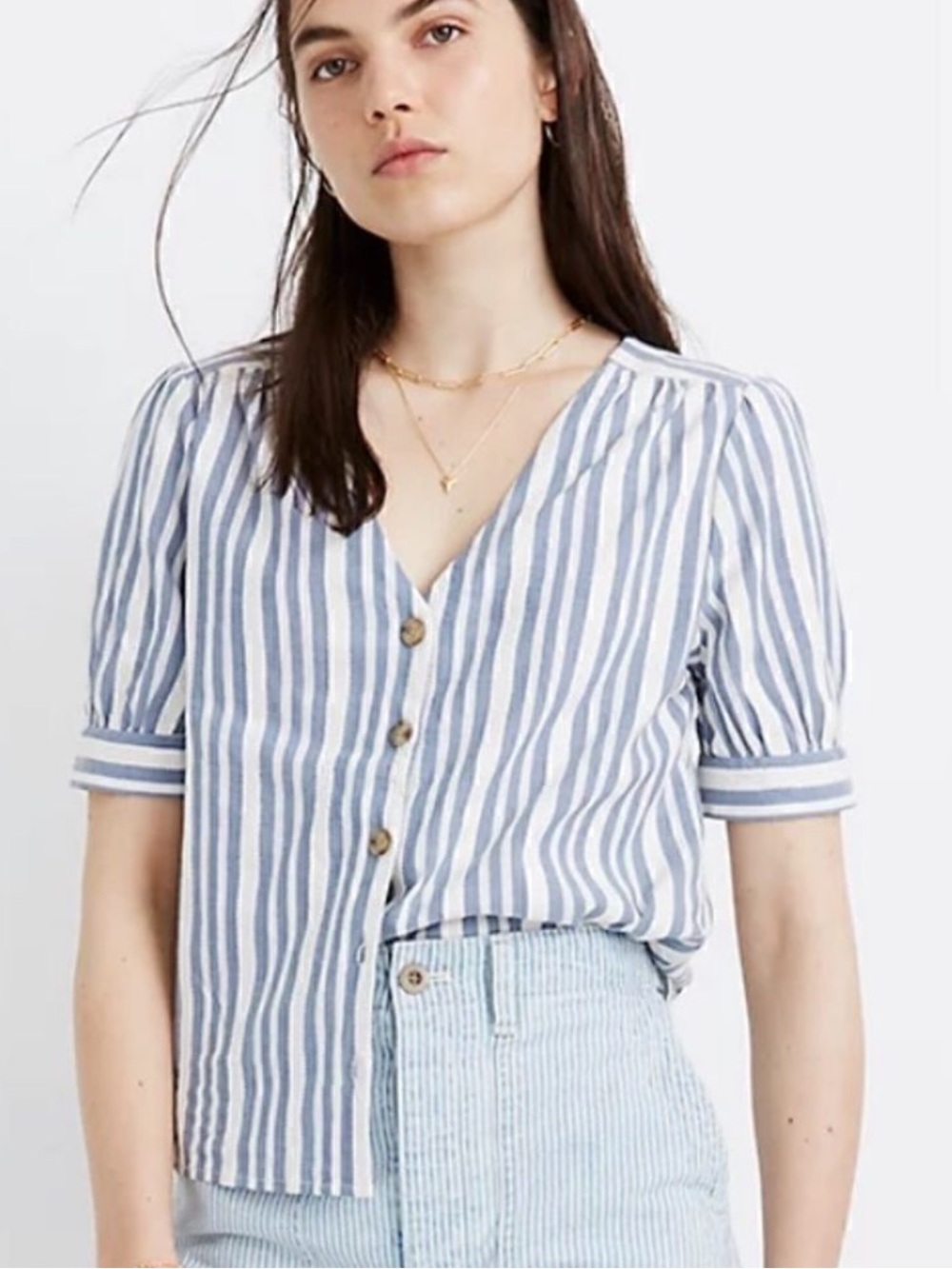Madewell Plaza Button-Front Shirt in Stripe XS